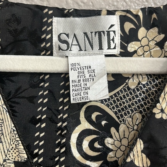 Vintage 80’s Sant’e Black Tan Lace Pattern Kaftan Dress Size OS - Picture 5 of 8